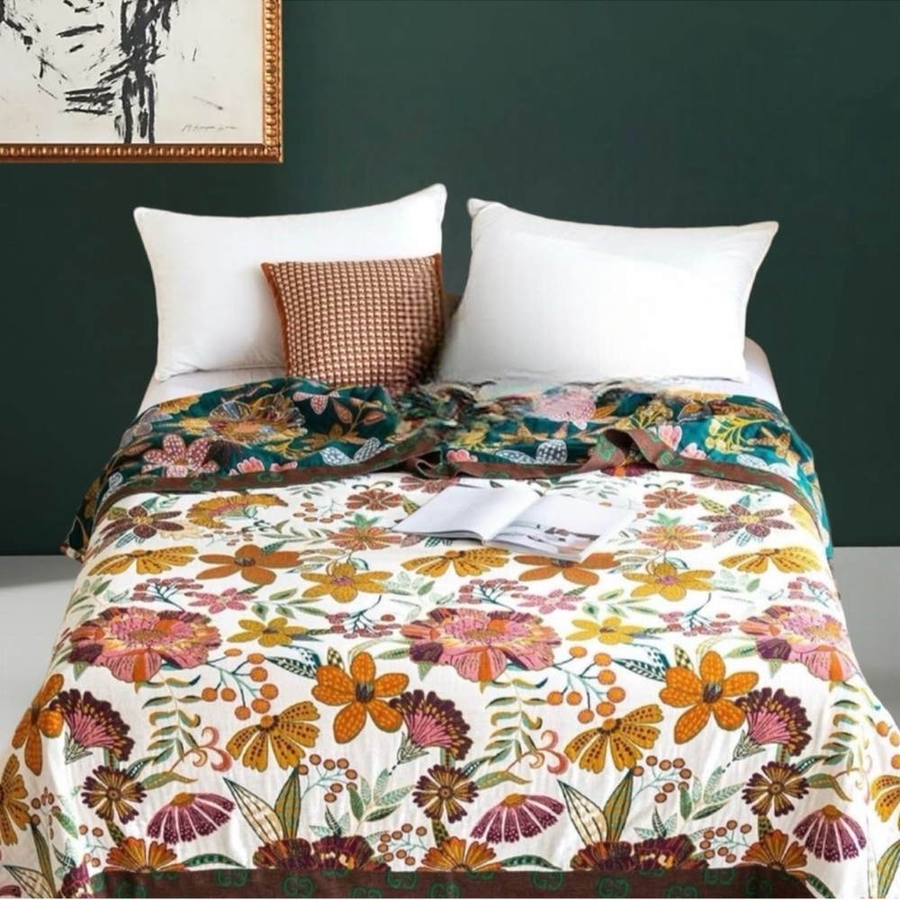NewBoho Floral Reversible Throw Blanket Bedspread Quilt 80" x 60"